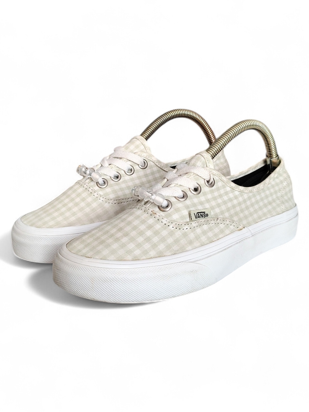 Vans Authentic Womens Green+White Gingham Lace Up Canvas Low Top Sneakers Size 5